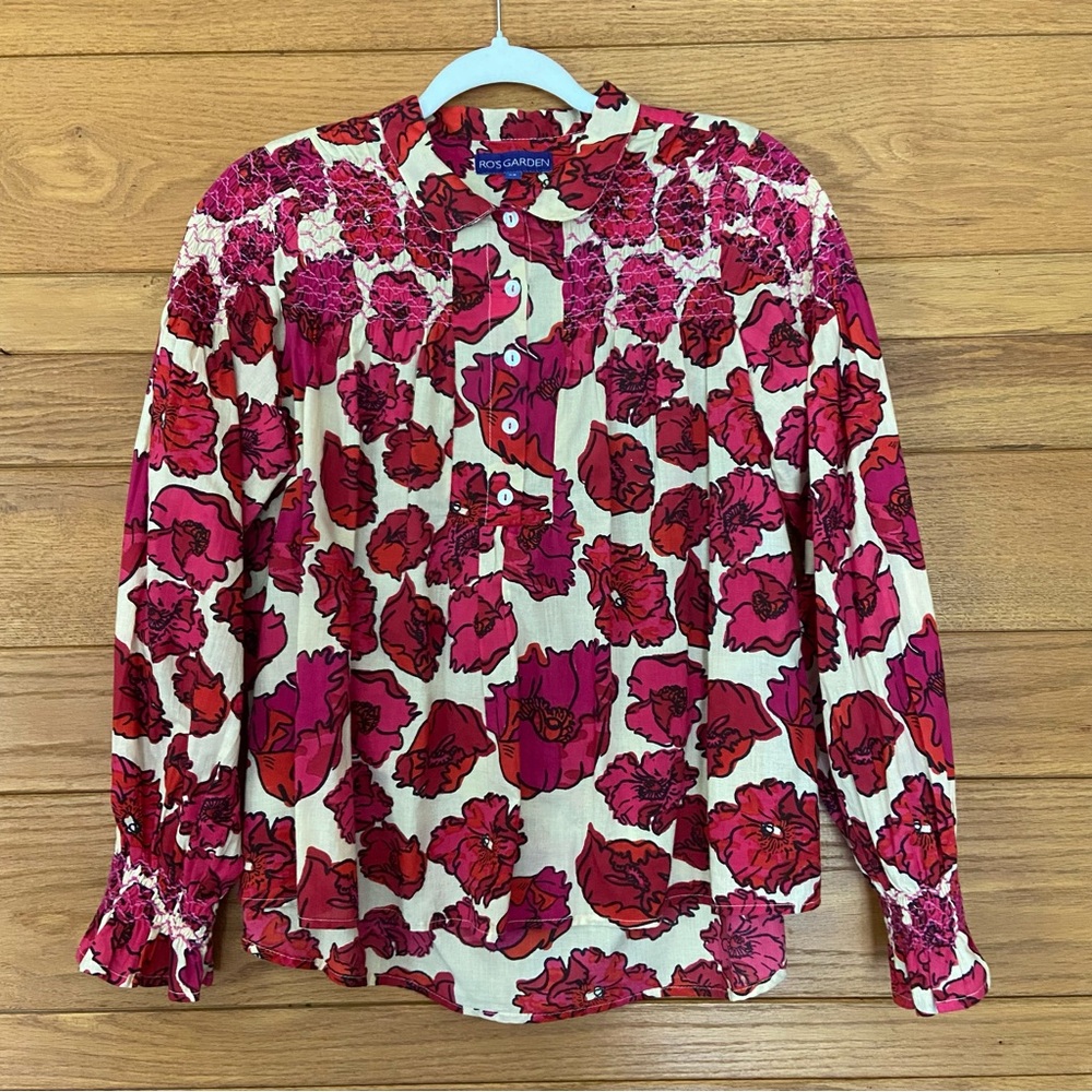 Ro's Garden pink floral boho peasant long sleeve top